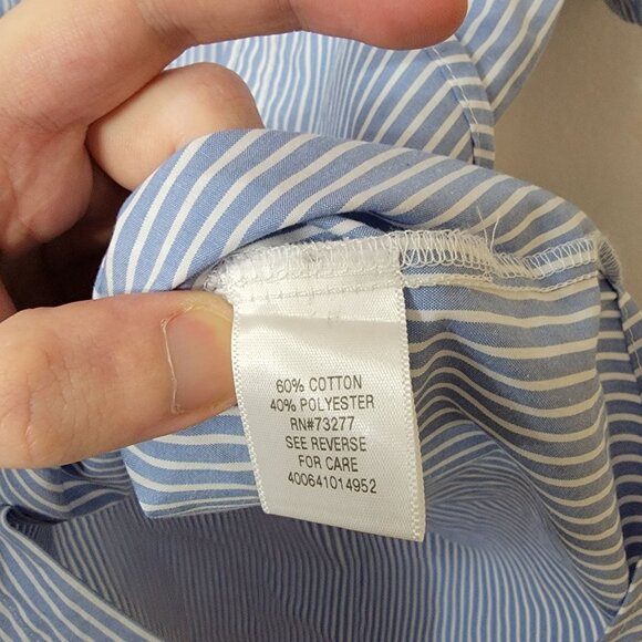 Croft & Barrow Mens M Short Sleeve Dress Shirt Easy Care Blue & White Striped - Picture 4 of 10